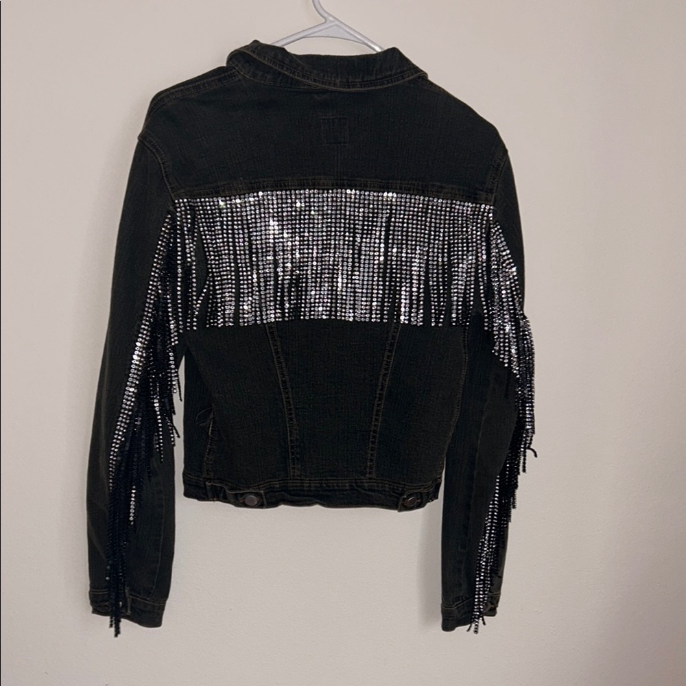 Kocca jeans dark wash fringe Denim Jacket with Button Front